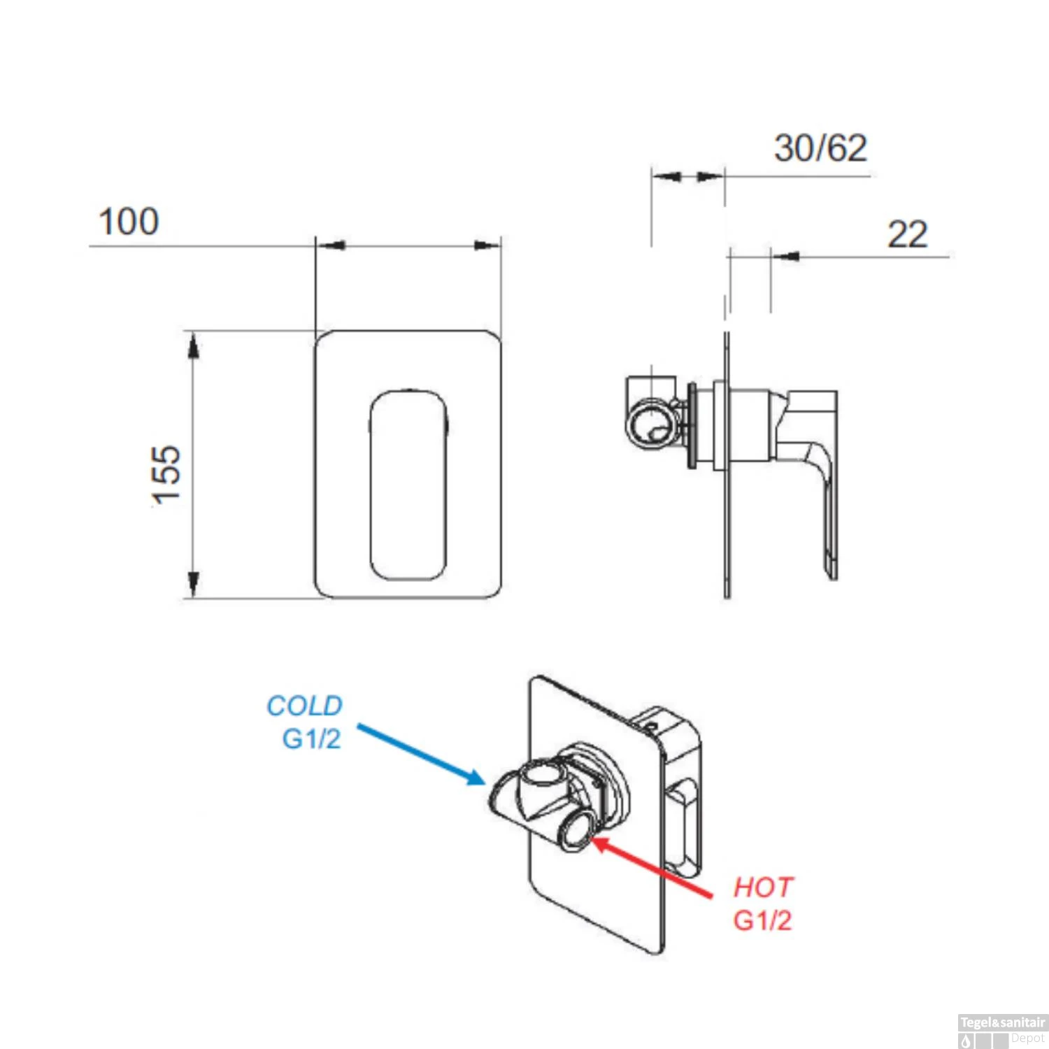 Douchekraan Inbouw Sapho Spy Mengkraan Afbouwdeel 1-weg Chroom (incl. Inbouwdeel) - Afbeelding 3