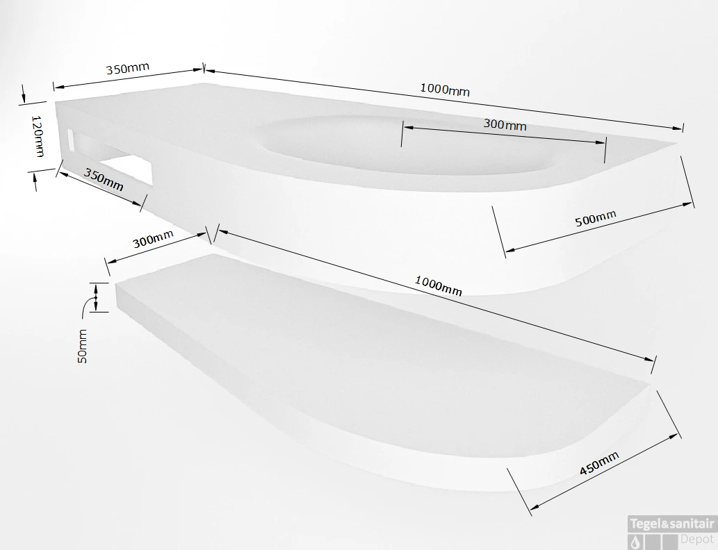MONDIAZ RIVA 100cm Wastafel Met Planchet Kleur Smoke. Wastafel DULCET Rechts 1 Kraangaten Kleur Smoke. 7 MONDIAZ RIVA 100cm Wastafel Met Planchet Kleur Smoke. Wastafel DULCET Rechts 1 Kraangaten Kleur Smoke. - Afbeelding 7