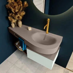 MONDIAZ RIVA 120cm Badmeubel Onderkast / Planchet Kleur Greey Met 1 Lade. Wastafel DULCET Rechts 1 Kraangat Kleur Smoke. -Duravit Verkoop riva onderkast greey dulcet planchet smoke top 0009