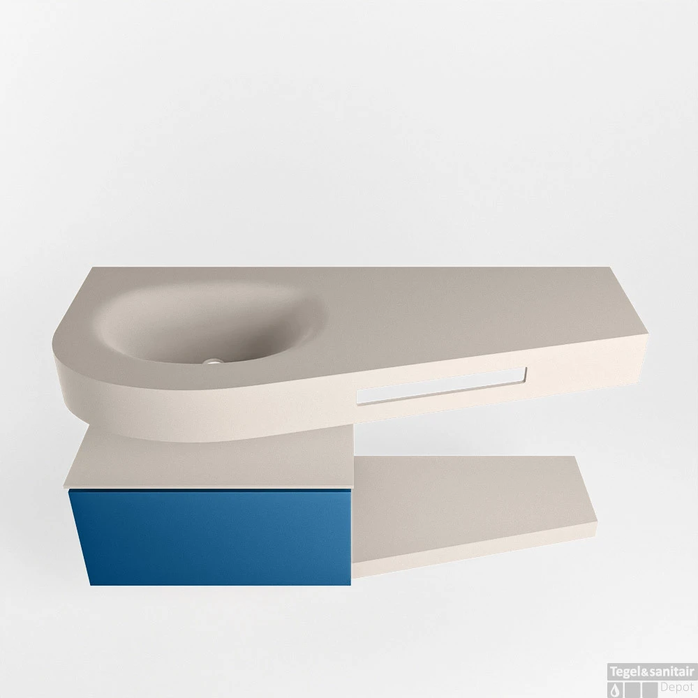 MONDIAZ RIVA 120cm Badmeubel Onderkast / Planchet Kleur Jeans Met 1 Lade. Wastafel DULCET Links 1 Kraangat Kleur Linen. 5 MONDIAZ RIVA 120cm Badmeubel Onderkast / Planchet Kleur Jeans Met 1 Lade. Wastafel DULCET Links 1 Kraangat Kleur Linen. - Afbeelding 5