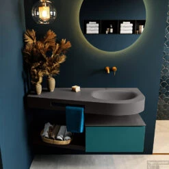 MONDIAZ RIVA 120cm Badmeubel Onderkast / Planchet Kleur Smag Met 1 Lade. Wastafel DULCET Rechts 0 Kraangaten Kleur Dark_Grey.