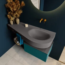 MONDIAZ RIVA 120cm Badmeubel Onderkast / Planchet Kleur Smag Met 1 Lade. Wastafel DULCET Rechts 0 Kraangaten Kleur Dark_Grey. -Duravit Verkoop riva onderkast smag dulcet planchet dark grey top 0007