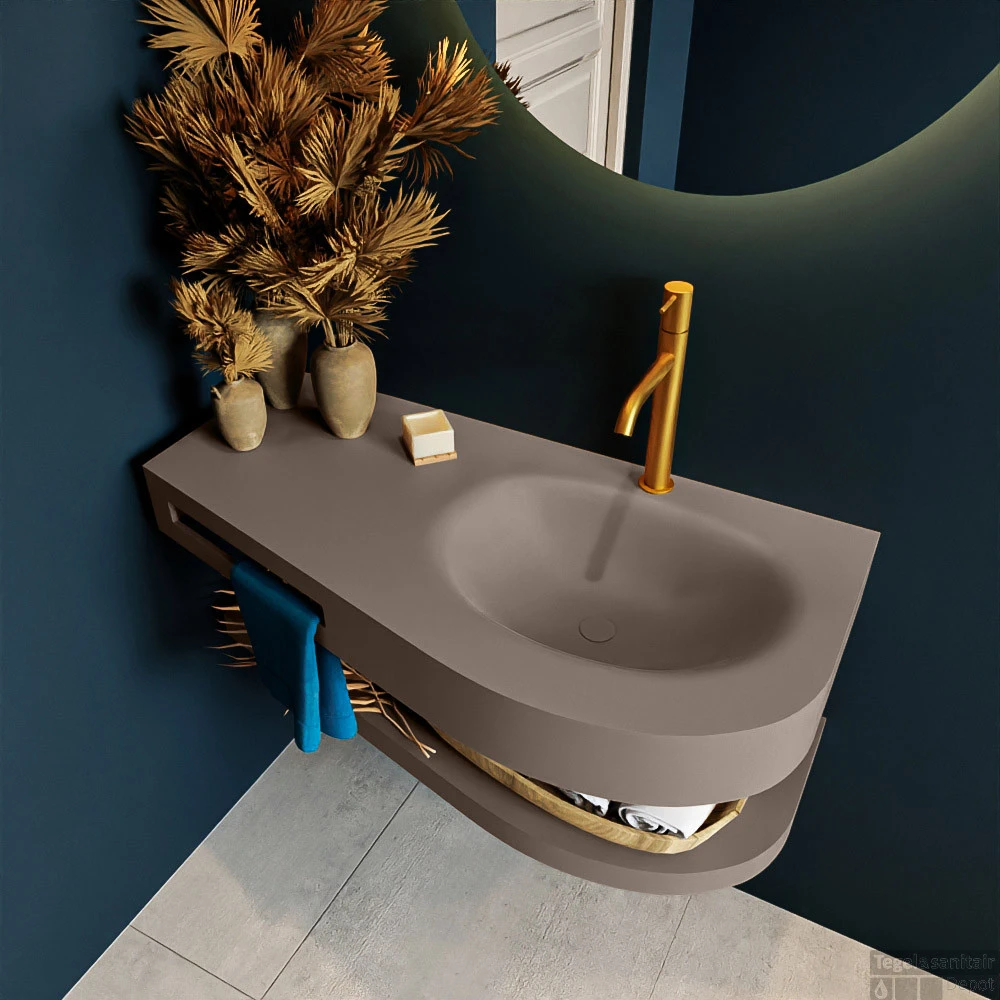 MONDIAZ RIVA 100cm Wastafel Met Planchet Kleur Smoke. Wastafel DULCET Rechts 1 Kraangaten Kleur Smoke. 3 MONDIAZ RIVA 100cm Wastafel Met Planchet Kleur Smoke. Wastafel DULCET Rechts 1 Kraangaten Kleur Smoke. - Afbeelding 3