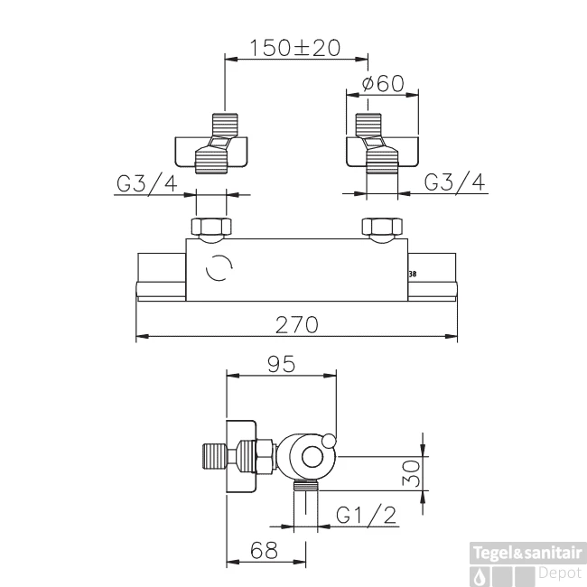 Thermostaatkraan Wiesbaden Rondo Douchemengkraan 2 Thermostaatkraan Wiesbaden Rondo Douchemengkraan - Afbeelding 2