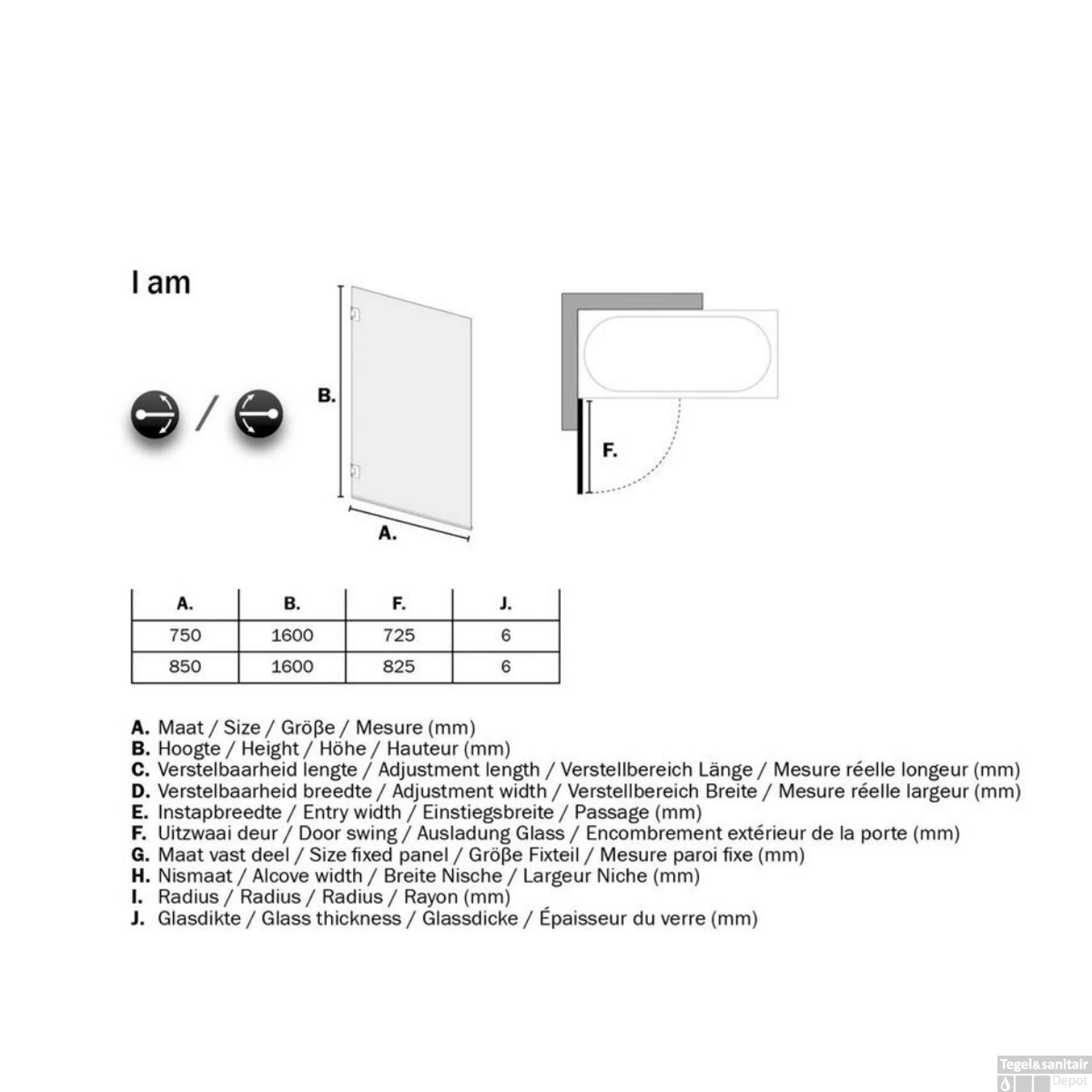 Badwand Sealskin 'I AM' 85x160 Cm RVS 1 Deel Helder Antikalk Glas 4 Badwand Sealskin 'I AM' 85x160 Cm RVS 1 Deel Helder Antikalk Glas - Afbeelding 4