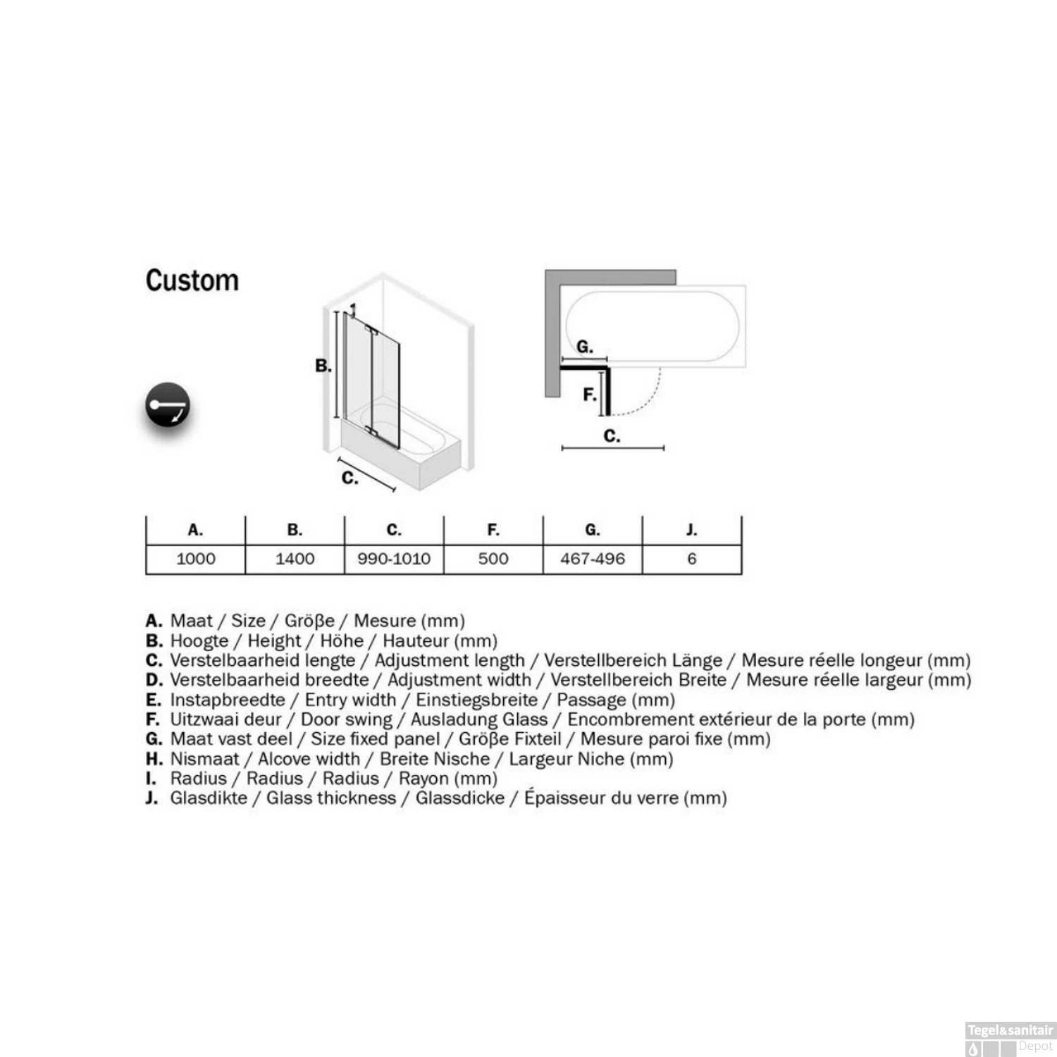 Badwand Sealskin Custom 100x140 Cm Zilver Hoogglans Helder Glas Links 8 Badwand Sealskin Custom 100x140 Cm Zilver Hoogglans Helder Glas Links - Afbeelding 8
