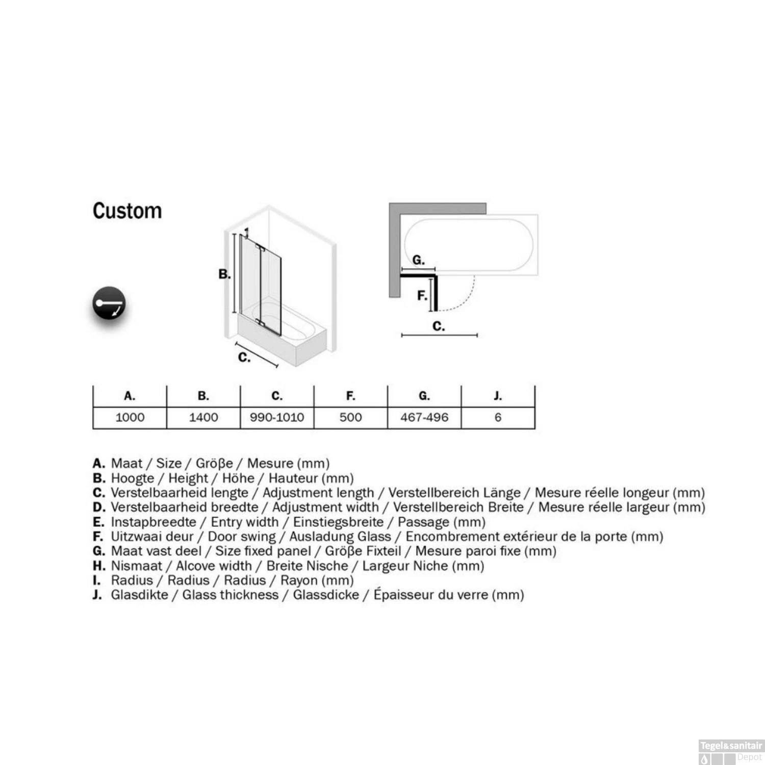 Badwand Sealskin Custom 100x140 Cm Rechts Zilver Hoogglans Helder Glas 8 Badwand Sealskin Custom 100x140 Cm Rechts Zilver Hoogglans Helder Glas - Afbeelding 8