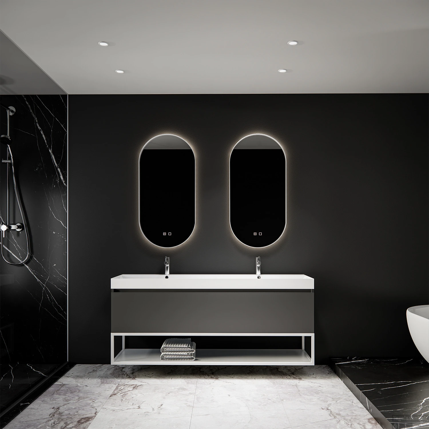 Spiegel Boss & Wessing Thyreos 50x100cm Ovaal Met Rand Mat Wit LED Verlichting & Geïntegreerde Spiegelverwarming 2 Spiegel Boss & Wessing Thyreos 50x100cm Ovaal Met Rand Mat Wit LED Verlichting & Geïntegreerde Spiegelverwarming - Afbeelding 2