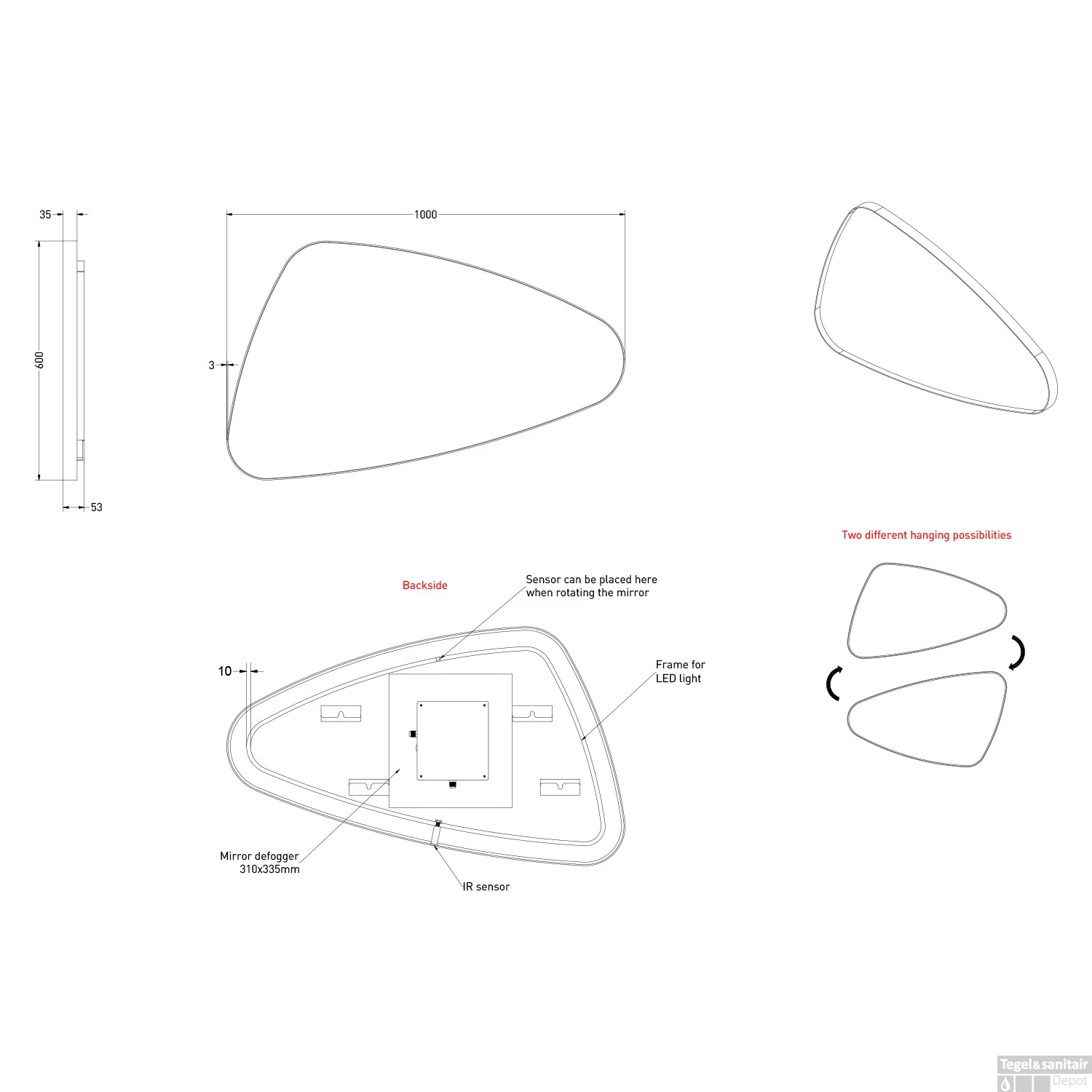 Spiegel Organisch INK SP23 100x60 Cm Met Verlichting En Spiegelverwarming Links Geborsteld RVS - Afbeelding 5