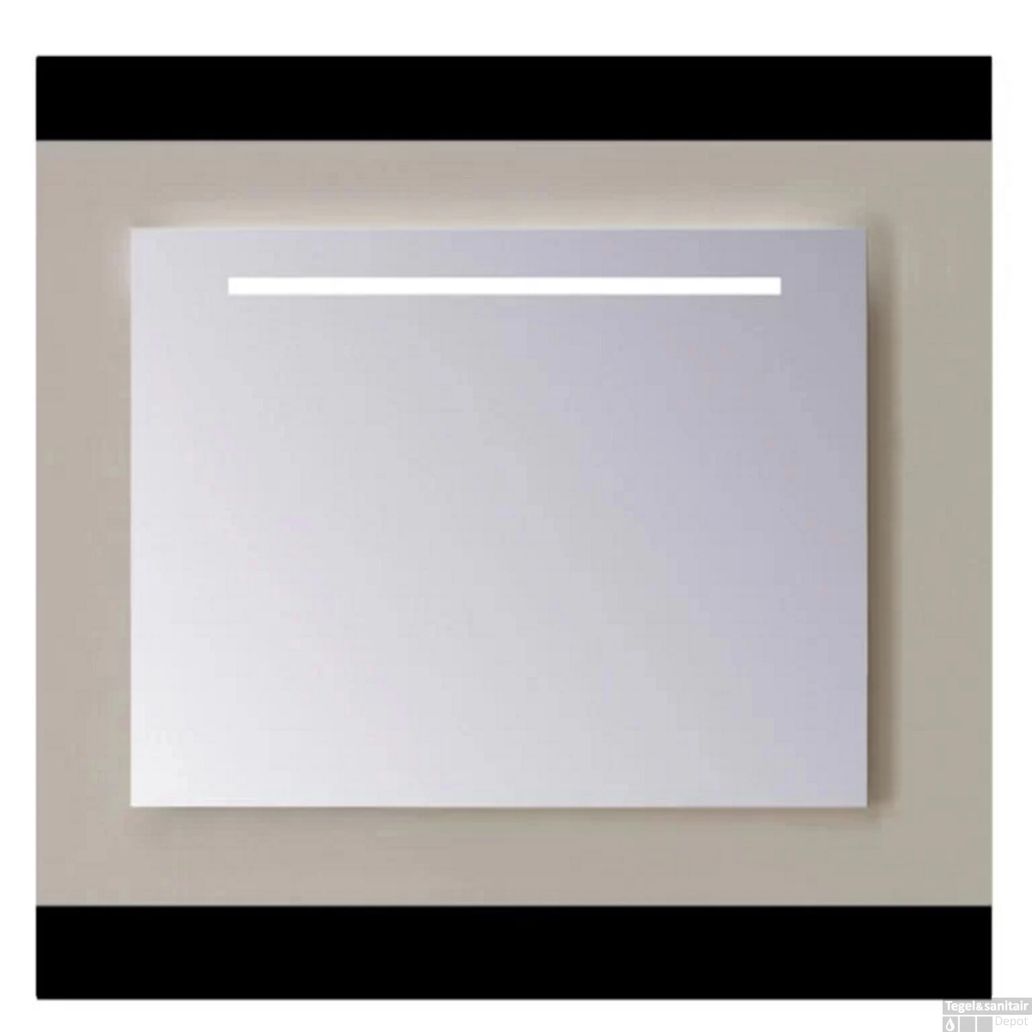 Spiegel Sanicare Q-Mirrors 90x60 Cm PP-Geslepen Vierkant Met Boven & Onder Gezandstraalde Strook LED Cold White Incl. Ophangmateriaal Zonder Schakelaar