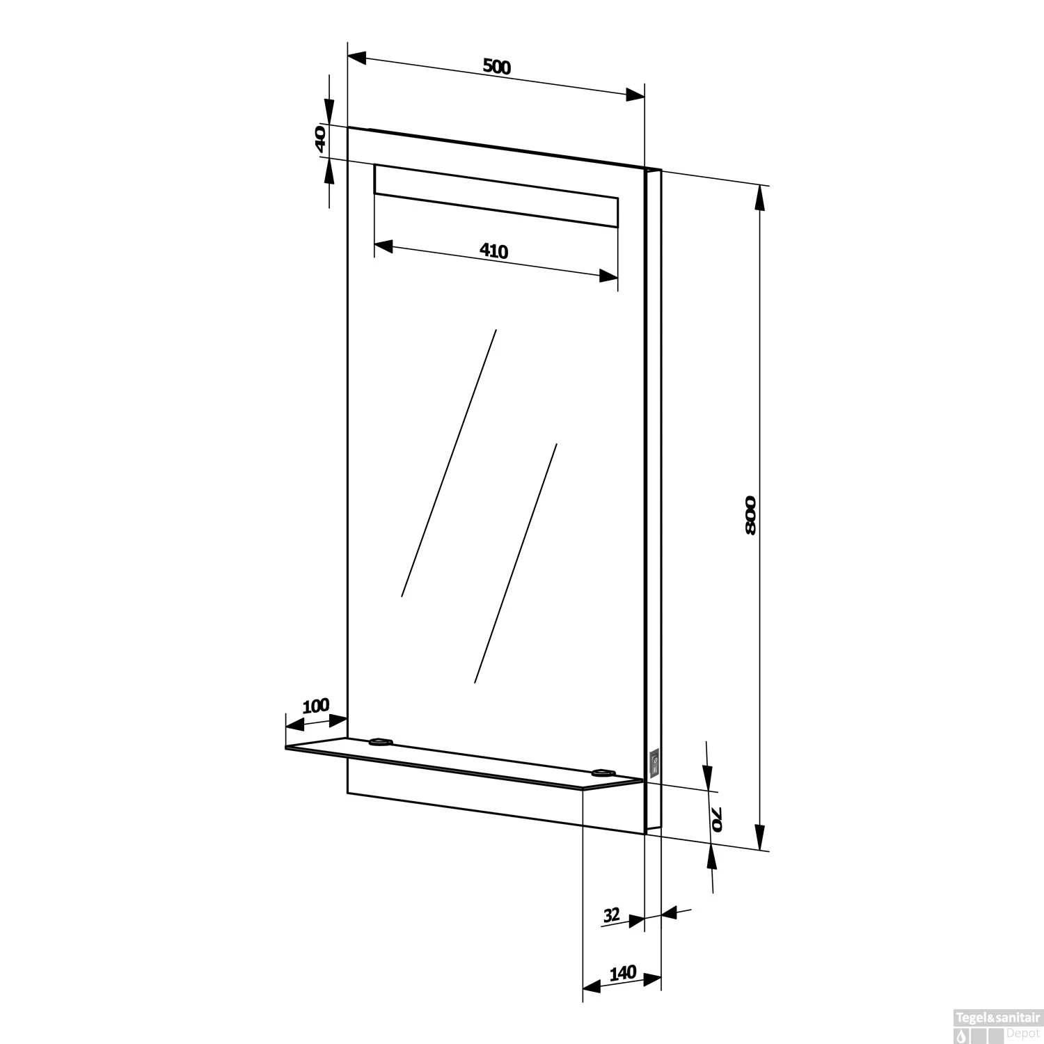 Spiegel Sapho Aqualine Met LED Licht En Planchet 50x80 Cm - Afbeelding 4