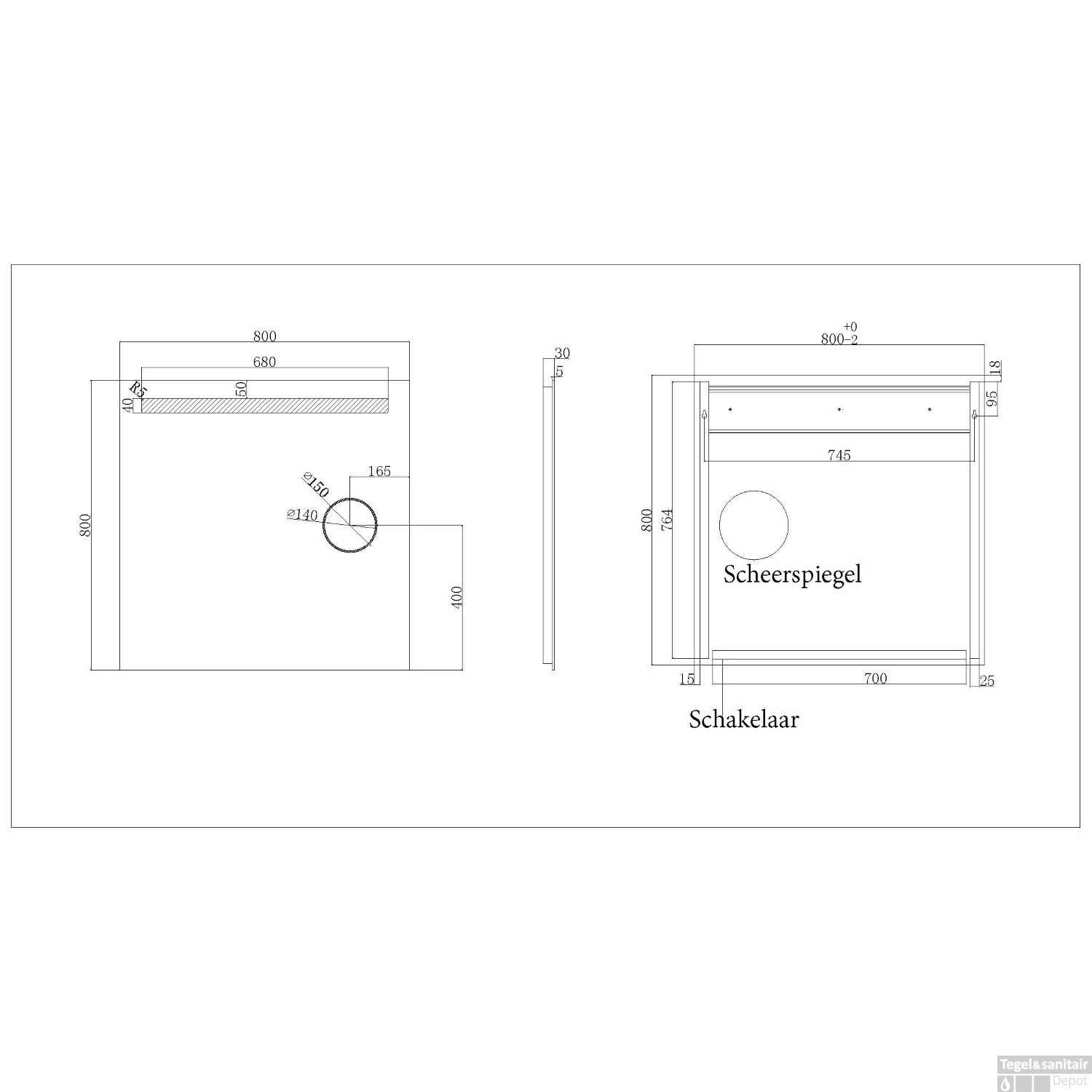 Spiegel Wiesbaden Tigris Met LED Verlichting En Scheerspiegel 80x80cm 2 Spiegel Wiesbaden Tigris Met LED Verlichting En Scheerspiegel 80x80cm - Afbeelding 2