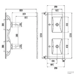 Badkamermeubelset Sanicare Q1 2 Soft Close Lades Schots Eiken 121x46 Cm -Duravit Verkoop technische tekening q1 serie 2 soft close lades tech 3 2