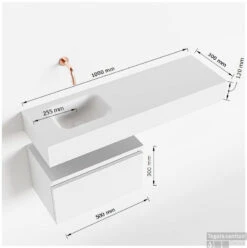 MONDIAZ ANDOR 50cm Toiletmeubel Army. LEX 100cm Wastafel Urban Links 1 Kraangat -Duravit Verkoop tekening andor 100cm links 50cm onderkast 3182512631585