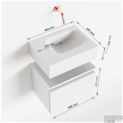 MONDIAZ ANDOR 40cm Toiletmeubel Urban. LEX 40cm Wastafel Talc Rechts 1 Kraangat -Duravit Verkoop tekening andor 40cm rechts 3182512628536