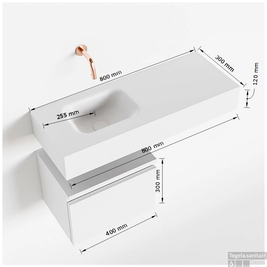 MONDIAZ ANDOR 40cm Toiletmeubel Dark Brown. LEX 80cm Wastafel Talc Links Geen Kraangat 5 MONDIAZ ANDOR 40cm Toiletmeubel Dark Brown. LEX 80cm Wastafel Talc Links Geen Kraangat - Afbeelding 5