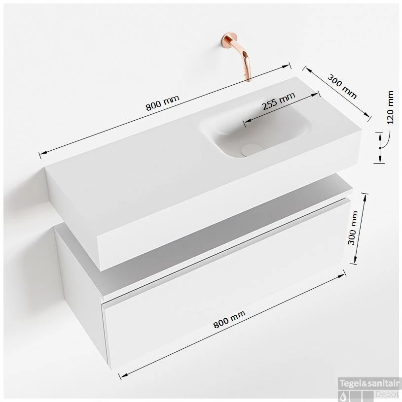 MONDIAZ ANDOR 80cm Toiletmeubel Smoke. LEX 80cm Wastafel Urban Rechts 1 Kraangat 5 MONDIAZ ANDOR 80cm Toiletmeubel Smoke. LEX 80cm Wastafel Urban Rechts 1 Kraangat - Afbeelding 5