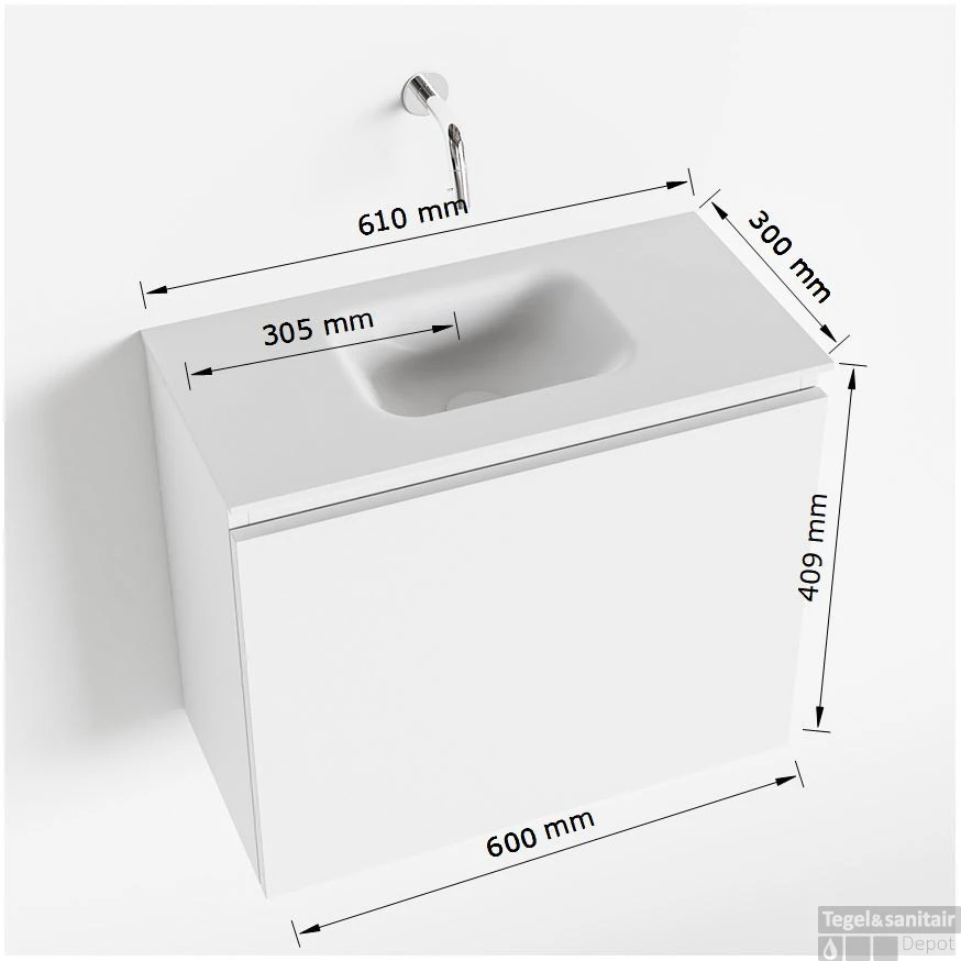 MONDIAZ OLAN 60cm Toiletmeubel Dark Brown. LEX Wastafel Talc Midden 1 Kraangat 5 MONDIAZ OLAN 60cm Toiletmeubel Dark Brown. LEX Wastafel Talc Midden 1 Kraangat - Afbeelding 5