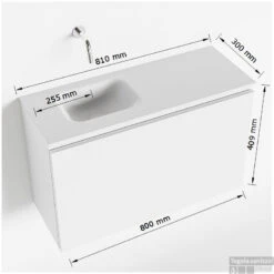 MONDIAZ OLAN 80cm Toiletmeubel Smoke. LEX Wastafel Talc Links Geen Kraangat -Duravit Verkoop tekening olan 80 cm links 3182512619518