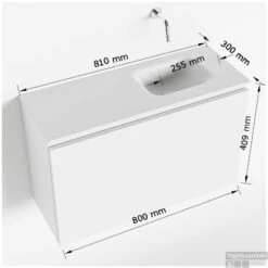 MONDIAZ OLAN 80cm Toiletmeubel Ocher. LEX Wastafel Talc Rechts Geen Kraangat -Duravit Verkoop tekening olan 80 cm rechts 3182512619582 1