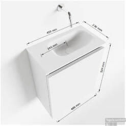 MONDIAZ TURE 40cm Toiletmeubel Washed Oak. EDEN Wastafel Talc Rechts 1 Kraangat -Duravit Verkoop tekening ture 40 cm rechts 3182512613453