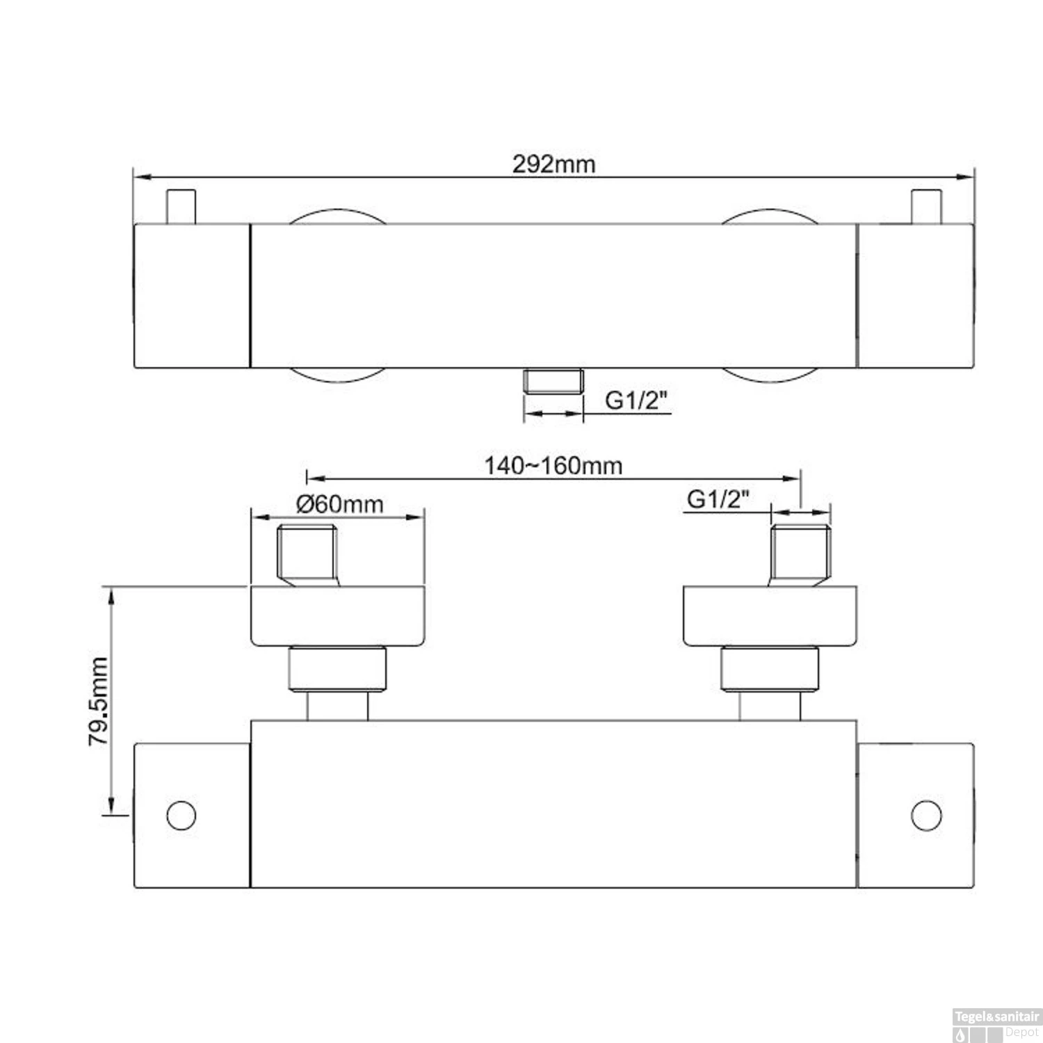 Thermostaatkraan Douche Wiesbaden Cool Touch Zwart 2 Thermostaatkraan Douche Wiesbaden Cool Touch Zwart - Afbeelding 2