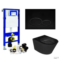 Geberit UP320 Toiletset Set45 Wiesbaden Vesta Rimless Mat Zwart Met Matzwarte Drukplaat -Duravit Verkoop toiletset geberit up320 set45 milo shop