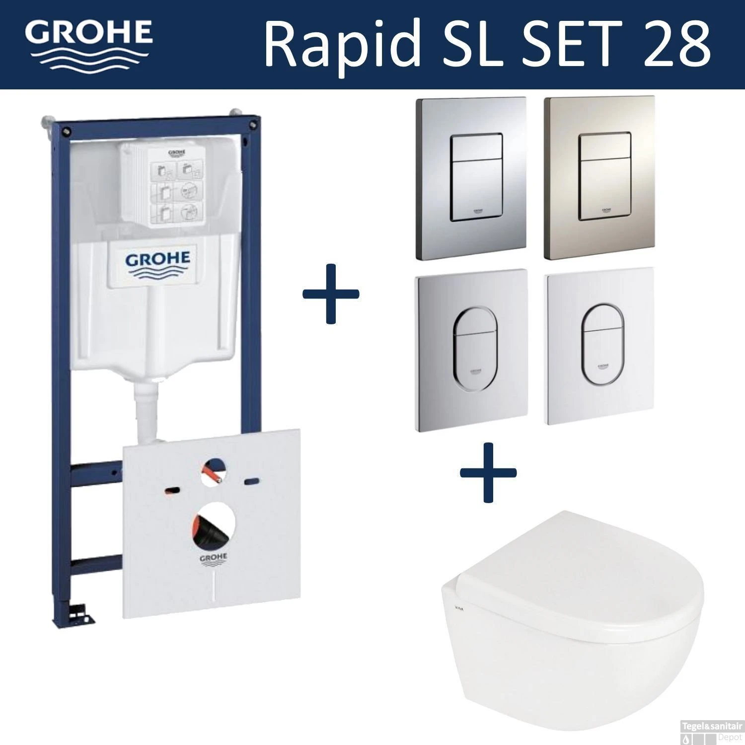Grohe Rapid SL Toiletset Set28 B&W Zero Compact 49.5cm Met Grohe Arena Of Skate Drukplaat 1 Grohe Rapid SL Toiletset Set28 B&W Zero Compact 49.5cm Met Grohe Arena Of Skate Drukplaat