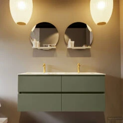 MONDIAZ VICA-DLUX 120cm Badmeubel Onderkast Army 4 Lades. Inbouw Wastafel CLOUD Dubbel 2 Kraangaten, Kleur Frappe, En Spiegel Model SPOT -Duravit Verkoop vica dluxe inbouw cloud frappe army front2 0049