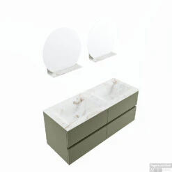 MONDIAZ VICA-DLUX 120cm Badmeubel Onderkast Army 4 Lades. Inbouw Wastafel CLOUD Dubbel 2 Kraangaten, Kleur Frappe, En Spiegel Model SPOT -Duravit Verkoop vica dluxe inbouw cloud frappe army sp google 2 0049