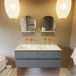 MONDIAZ VICA-DLUX 120cm Badmeubel Onderkast Plata 4 Lades. Inbouw Wastafel CLOUD Dubbel Zonder Kraangat, Kleur Frappe, En Spiegel Model SPOT -Duravit Verkoop vica dluxe inbouw cloud frappe plata front1 0046