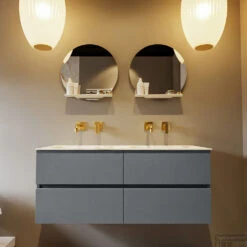 MONDIAZ VICA-DLUX 120cm Badmeubel Onderkast Plata 4 Lades. Inbouw Wastafel CLOUD Dubbel Zonder Kraangat, Kleur Frappe, En Spiegel Model SPOT -Duravit Verkoop vica dluxe inbouw cloud frappe plata front2 0046