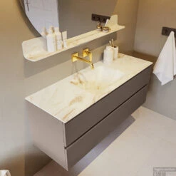 MONDIAZ VICA-DLUX 130cm Badmeubel Onderkast Smoke 2 Lades. Inbouw Wastafel CLOUD Midden Zonder Kraangat, Kleur Frappe, En Spiegel Model SPOT -Duravit Verkoop vica dluxe inbouw cloud frappe smoke side2 0028 13132514375074