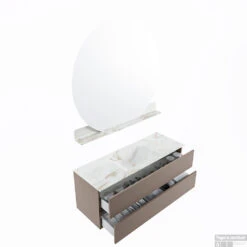 MONDIAZ VICA-DLUX 130cm Badmeubel Onderkast Smoke 2 Lades. Inbouw Wastafel CLOUD Midden Zonder Kraangat, Kleur Frappe, En Spiegel Model SPOT -Duravit Verkoop vica dluxe inbouw cloud frappe smoke sp google 3 0028