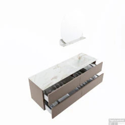 MONDIAZ VICA-DLUX 150cm Badmeubel Onderkast Smoke 4 Lades. Inbouw Wastafel CLOUD Rechts 1 Kraangat, Kleur Frappe, En Spiegel Model SPOT -Duravit Verkoop vica dluxe inbouw cloud frappe smoke sp google 3 0060