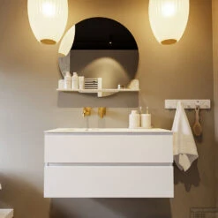 MONDIAZ VICA-DLUX 100cm Badmeubel Onderkast Talc 2 Lades. Inbouw Wastafel CLOUD Links Zonder Kraangat, Kleur Frappe, En Spiegel Model SPOT -Duravit Verkoop vica dluxe inbouw cloud frappe talc front2 0009