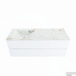 MONDIAZ VICA-DLUX 130cm Badmeubel Onderkast Talc 2 Lades. Inbouw Wastafel CLOUD Links 1 Kraangat, Kleur Frappe.