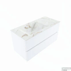 MONDIAZ VICA-DLUX 100cm Badmeubel Onderkast Talc 2 Lades. Inbouw Wastafel CLOUD Links Zonder Kraangat, Kleur Frappe, En Spiegel Model SPOT