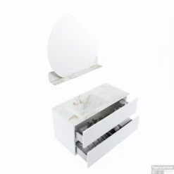 MONDIAZ VICA-DLUX 100cm Badmeubel Onderkast Talc 2 Lades. Inbouw Wastafel CLOUD Links Zonder Kraangat, Kleur Frappe, En Spiegel Model SPOT -Duravit Verkoop vica dluxe inbouw cloud frappe talc sp google 3 0009