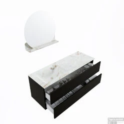 MONDIAZ VICA-DLUX 130cm Badmeubel Onderkast Urban 2 Lades. Inbouw Wastafel CLOUD Links Zonder Kraangat, Kleur Frappe, En Spiegel Model SPOT -Duravit Verkoop vica dluxe inbouw cloud frappe urban sp google 3 0029