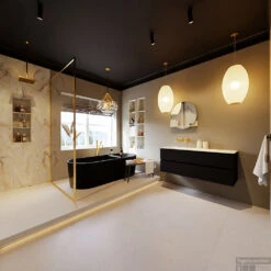 MONDIAZ VICA-DLUX 130cm Badmeubel Onderkast Urban 2 Lades. Inbouw Wastafel CLOUD Links Zonder Kraangat, Kleur Frappe, En Spiegel Model SPOT -Duravit Verkoop vica dluxe inbouw cloud frappe urban totaal 0029 12507514522213