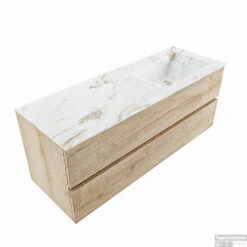 MONDIAZ VICA-DLUX 130cm Badmeubel Onderkast Washed Oak 2 Lades. Inbouw Wastafel CLOUD Rechts 1 Kraangat, Kleur Frappe, En Spiegel Model SPOT
