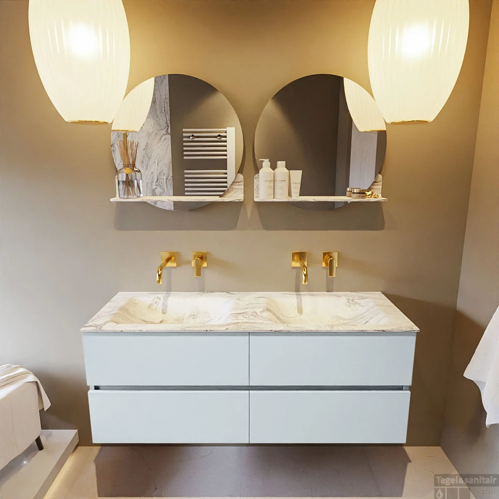 MONDIAZ VICA-DLUX 130cm Badmeubel Onderkast Clay 4 Lades. Inbouw Wastafel CLOUD Dubbel Zonder Kraangat, Kleur Glace, En Spiegel Model SPOT 6 MONDIAZ VICA-DLUX 130cm Badmeubel Onderkast Clay 4 Lades. Inbouw Wastafel CLOUD Dubbel Zonder Kraangat, Kleur Glace, En Spiegel Model SPOT - Afbeelding 6