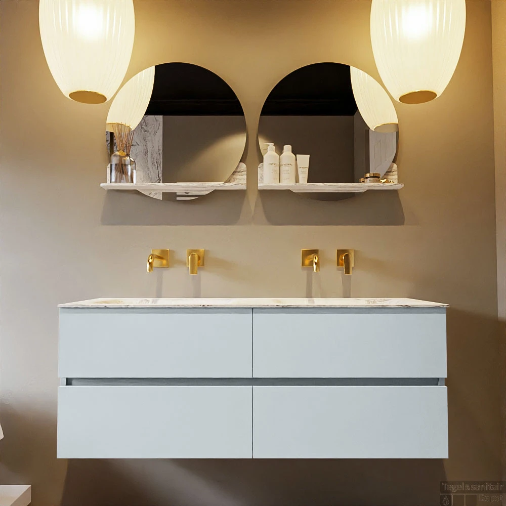 MONDIAZ VICA-DLUX 130cm Badmeubel Onderkast Clay 4 Lades. Inbouw Wastafel CLOUD Dubbel Zonder Kraangat, Kleur Glace, En Spiegel Model SPOT 7 MONDIAZ VICA-DLUX 130cm Badmeubel Onderkast Clay 4 Lades. Inbouw Wastafel CLOUD Dubbel Zonder Kraangat, Kleur Glace, En Spiegel Model SPOT - Afbeelding 7