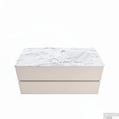 MONDIAZ VICA-DLUX 110cm Badmeubel Onderkast Linen 2 Lades. Inbouw Wastafel CLOUD Rechts 1 Kraangat, Kleur Glace.