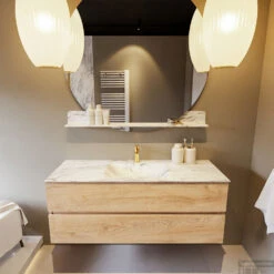 MONDIAZ VICA-DLUX 130cm Badmeubel Onderkast Washed Oak 2 Lades. Inbouw Wastafel CLOUD Midden 1 Kraangat, Kleur Glace. -Duravit Verkoop vica dluxe inbouw cloud glace washed oak front1 0032