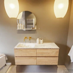 MONDIAZ VICA-DLUX 120cm Badmeubel Onderkast Washed Oak 4 Lades. Inbouw Wastafel CLOUD Links Zonder Kraangat, Kleur Glace. -Duravit Verkoop vica dluxe inbouw cloud glace washed oak front1 0044