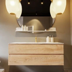 MONDIAZ VICA-DLUX 130cm Badmeubel Onderkast Washed Oak 2 Lades. Inbouw Wastafel CLOUD Midden 1 Kraangat, Kleur Glace. -Duravit Verkoop vica dluxe inbouw cloud glace washed oak front2 0032