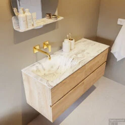 MONDIAZ VICA-DLUX 120cm Badmeubel Onderkast Washed Oak 4 Lades. Inbouw Wastafel CLOUD Links Zonder Kraangat, Kleur Glace. -Duravit Verkoop vica dluxe inbouw cloud glace washed oak side2 0044 13132514376101