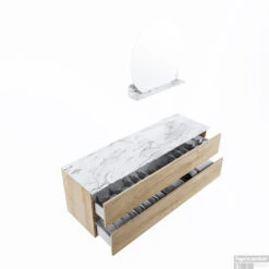 MONDIAZ VICA-DLUX 150cm Badmeubel Onderkast Washed Oak 2 Lades. Inbouw Wastafel CLOUD Rechts Zonder Kraangat, Kleur Glace, En Spiegel Model SPOT -Duravit Verkoop vica dluxe inbouw cloud glace washed oak sp google 3 0038